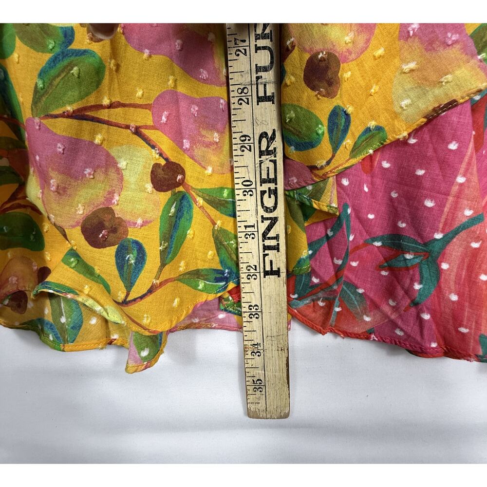 Anthropologie Farm Rio Garden Mix Print Wrap Skirt S Yellow Pears Pink Peppers  - Picture 9 of 10